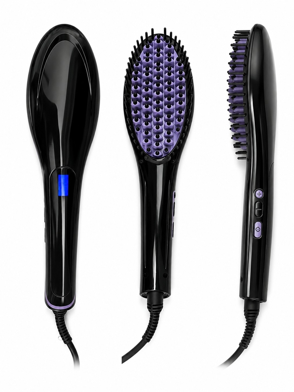Black and Purple Heated Straightening Brush - Women Hair